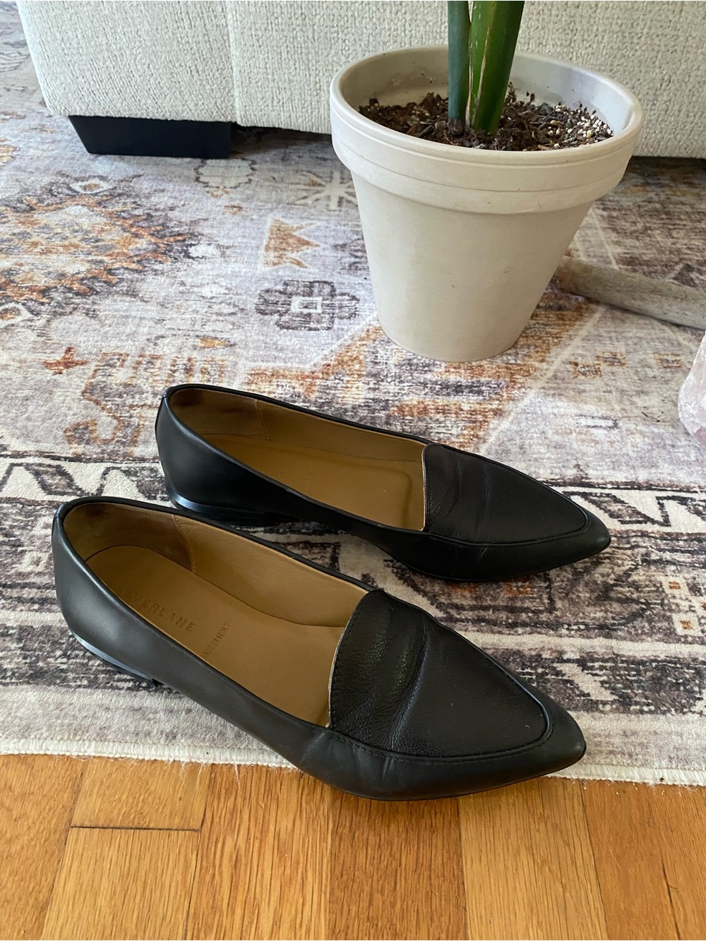 Everlane Black Pointed Toe Leather Loafers